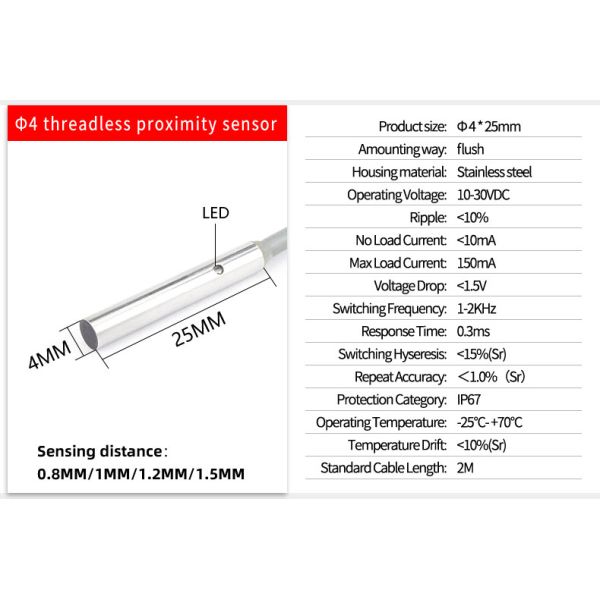 Small Size Inductive Proximity Sensor M3 / M4 / M5 / M6 Stainless Steel Housing