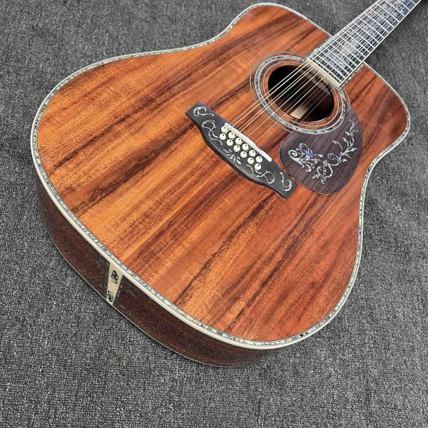 Custom 6/12 Strings Solid KOA Back Side Abalone Binding Acoustic Guitar with Customized Logo in Abalone