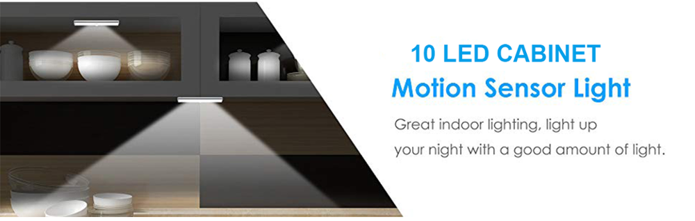 LED Motion Sensor Light 10 LED  Under Cabinet Lighting - Stick On Lights Magnetic Wireless