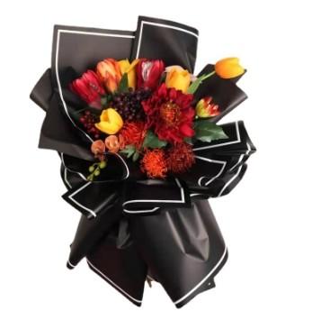 Black and White Aristocratic Matte Floral Flower Wrapping Paper for Bouquet Packing in Many Colors
