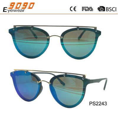 New arrival and hot sale of plastic sunglasses  with blue lense ,suitable for women and men