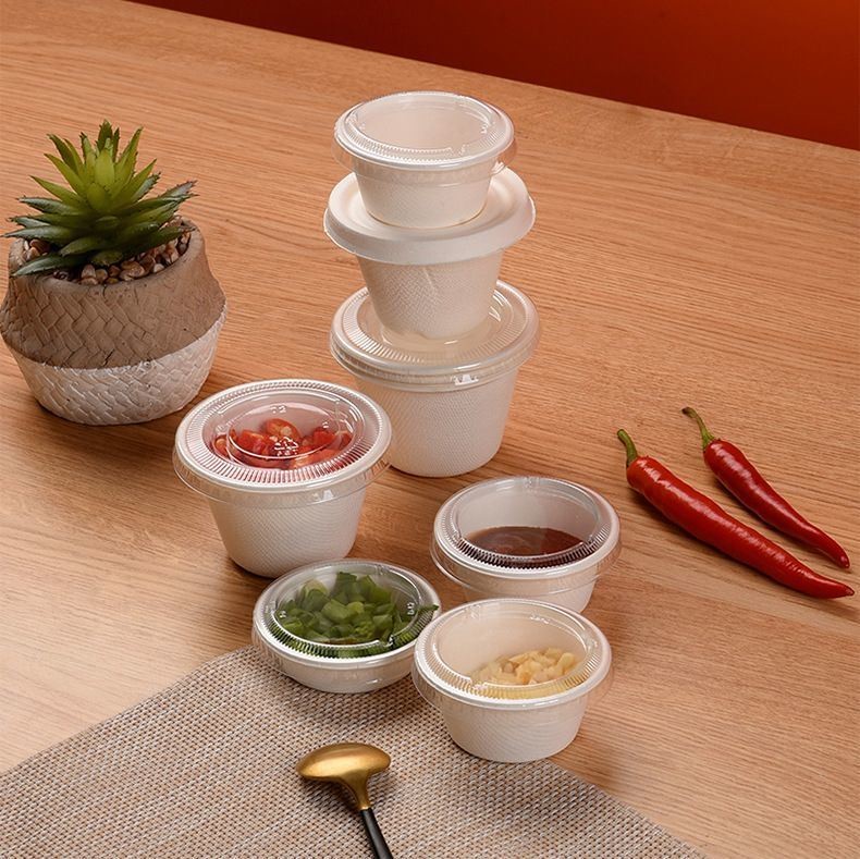 1oz Degradable Eco Friendly Sauce Cup Made from Sugarcane Pulp and Straw Pulp for OEM