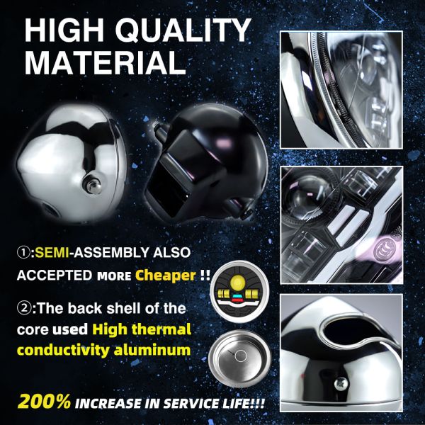 6 Inch Motorcycle Round Headlight Assembly with 4800LM Projector and 6500K White Light