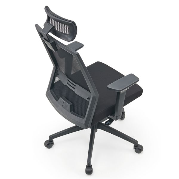 Chaise de bureau PC avec appuie-bras réversibles à dos haut maillage respirant et soutien lombaire