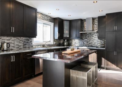 Black Color Solid Wood Kitchen Cabinets With Blum Full Extension Soft Closing For Villa