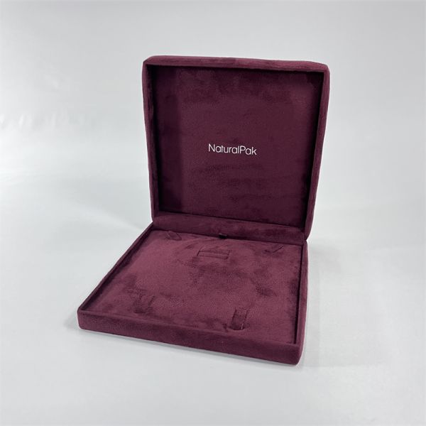 Luxury Jewellery Packaging Box Plastic Covered Microfiber soft Pendant Bracelet Bangle Necklace Burgundy rounded corner