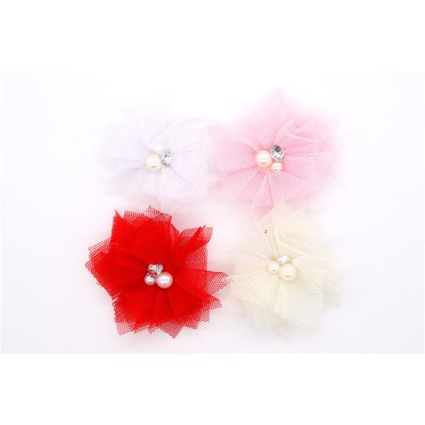 girl Chiffon flower shoe clips/Sewing Bead Handmade Flower Yarn, lace, Chiffon Grey,black,white,red,blue