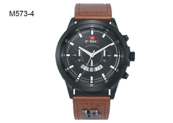 Analog Display Men's Quartz Watch Chronograph Date Leather Band Wristwatch M573
