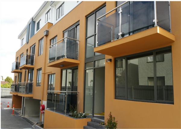 Modern Hotel Glass And Steel Staircase Railing With Clear / Brown / Grey Color