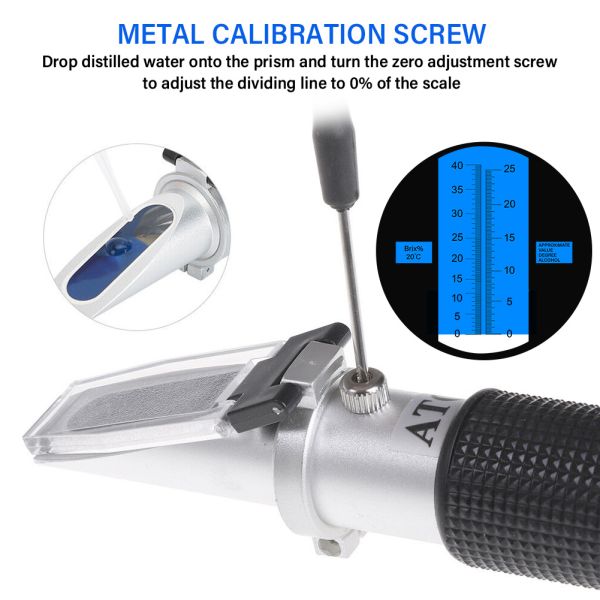 Hand-held Brix Refractometer with 0-40% Brix Range and Automatic Temperature Compensation for Wine Wort and Sugar Testing