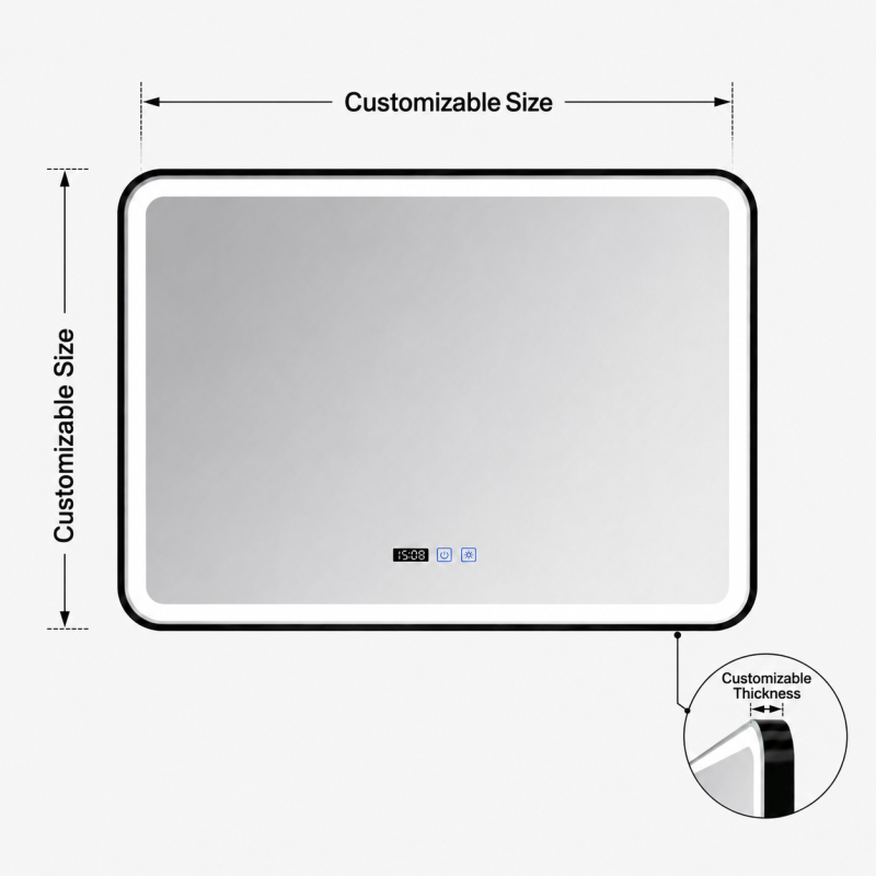 Kingstin Smart LED Bathroom Mirror with Time Date Display, Anti-Fog Backlit Vanity Mirror, Aluminum Frame, Bluetooth Android
