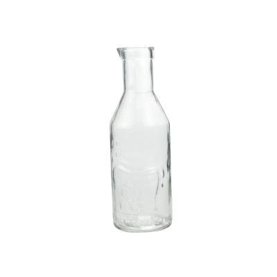1 Liter Milk Glass Bottles Carafe Embossed Designed With Spout