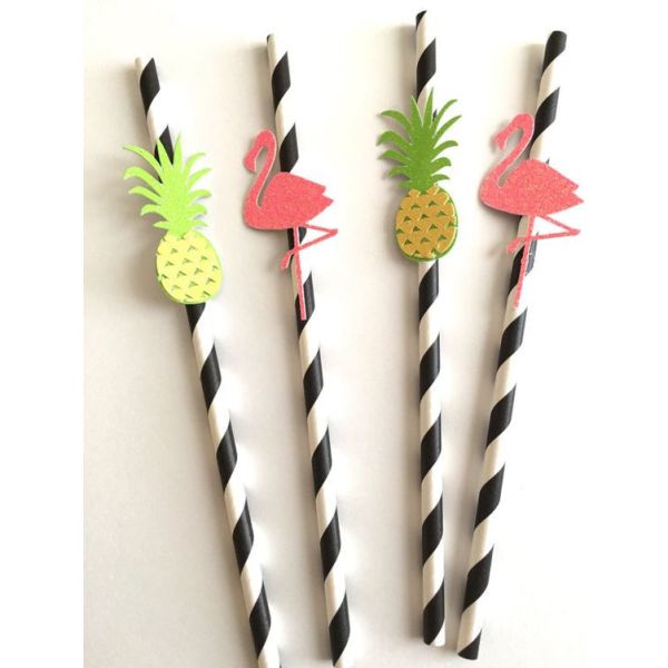 Custom Sticker Flamingo and Pineapple Pattern Paper Straws for Party Bar Accessories