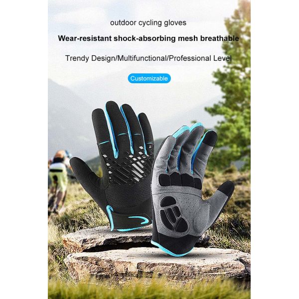 Adjustable Wrist Strap Full Finger Shock Absorbing Touch Screen Outdoor Riding Non-Slip Gloves S-M-L-XL