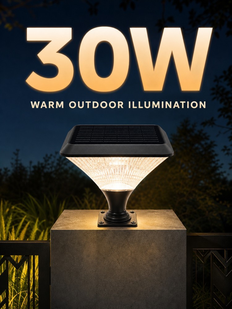 30W 2000LM Monocrystalline Silicon Solar Powered Post Cap Lights For Garden Villa Fence Column Lighting