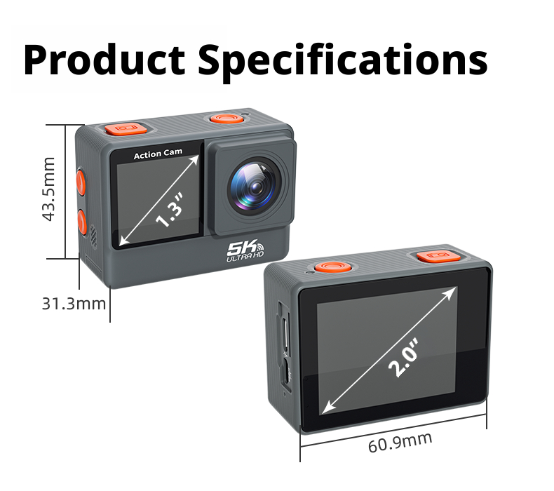 Dual Screen 5K 30m Waterproof Action Camera 50MP with WiFi Anti Shake MicroSD for Outdoor Adventures