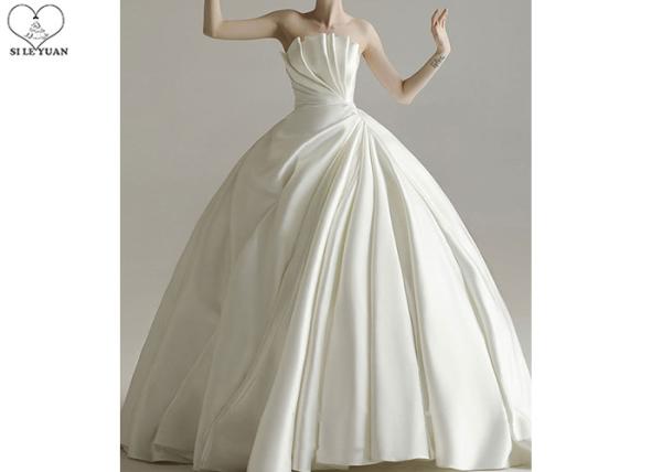 Cream luxury Unique Ball Gown Wedding Dresses Satin Long Tail Big Pleats