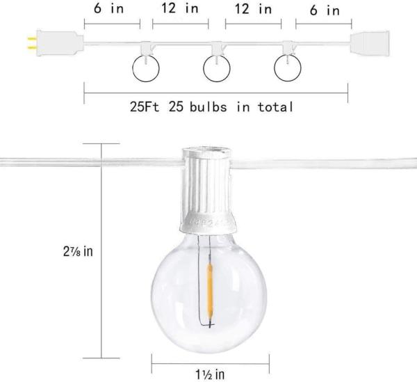 E12 25Ft G40 LED Garden White Globe Outdoor Bulb String Lights