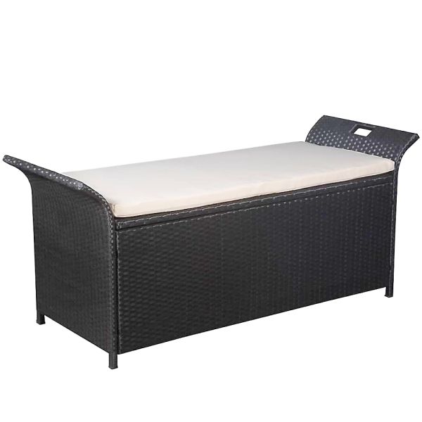 Wholesale Price High Quality Steel Frame  Rattan Storage Bench Outdoor Furniture Storage Box With Eye Rings 2 Sides Garden Bench