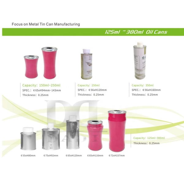 DADI 125ml-380ml Round Oil Can Olive Oil Bottle Small Tin OEM ODM Custom Printed