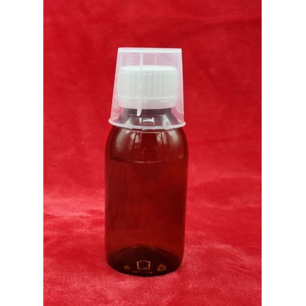 Сломленная бутылка сиропа медицины доказательства, пластиковые контейнеры сиропа