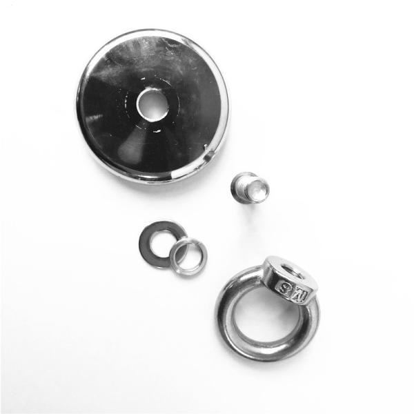 NdFeB Grade 500 Lbs Pull Force Round Fishing Magnet With Countersunk Hole And Eyebolt