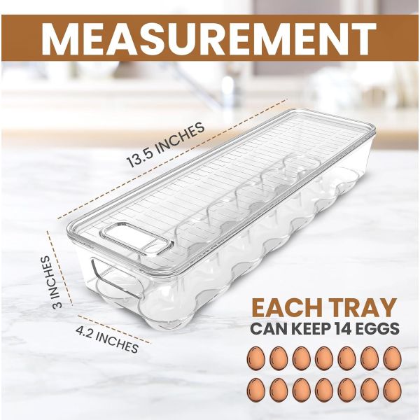 Home Egg Container With Lid And Handle For Refrigerator Organization- Pack Of 2 - Clear Stackable Egg Holder For Kitchen Or Pantry Organizers And Storage