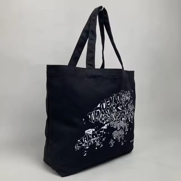 12 Oz Black Canvas Tote Bag for Luxury Shopping Organic Cotton Material