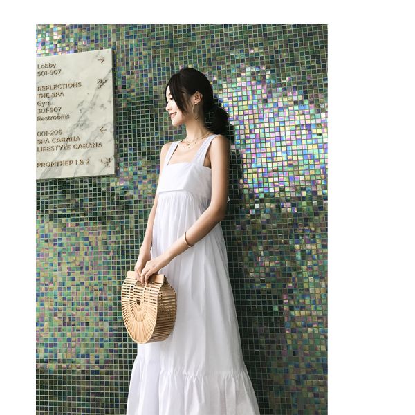 Summer Midi Womens Vacation Dresses Sleeveless Back With Bow