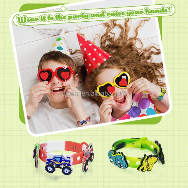 Customized Multi Color Silicone Wristband For Kids With Holes For Charms By Moulding