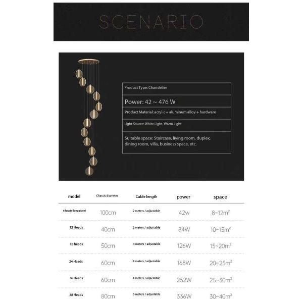 Escalier à plafond élevé Villa Escalier à chandelier à LED Escalier en spirale Ronde gâteau Acrylique Chandelier suspendu Lampes ménagères modernes