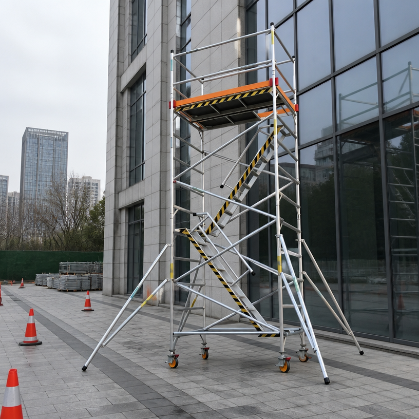 Fixed Leg Frame Scaffold Tower Double Width / Single Width With Top Deck / Optional Caster Wheels