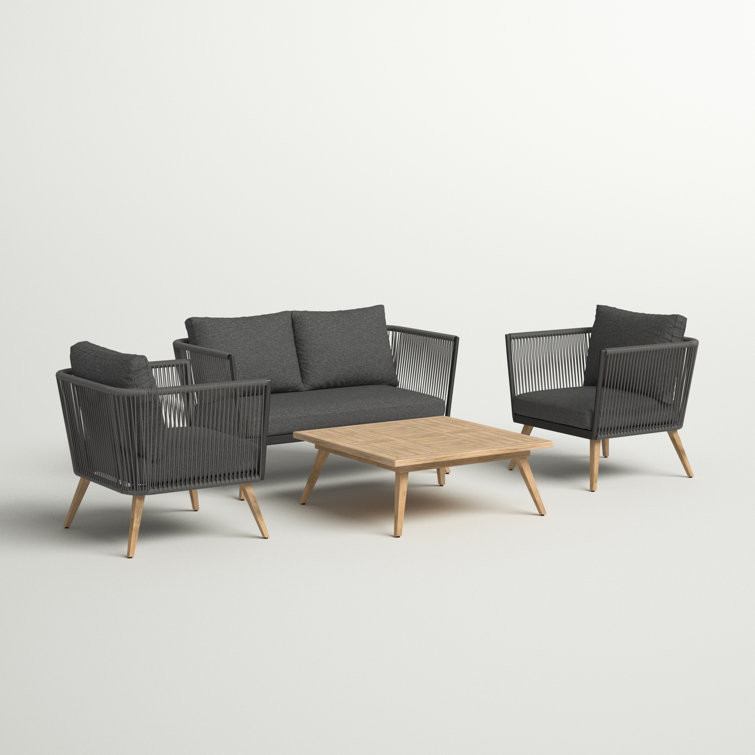 Modern Outdoor Furniture Set with Aluminum Frame and Wood Grain Finish