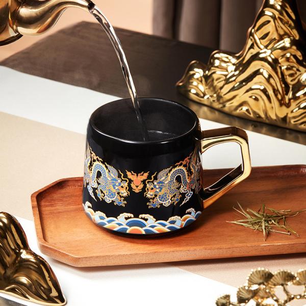 Food Safe Color Changing Ceramic Coffee Mug With Golden Handle Customisable Capacity