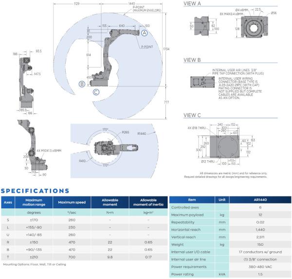 Linha central YASKAWA Motoman AR1440 do braço 6 do robô de solda automática com soldador RD350S para o robô de soldadura de /Mig do arco
