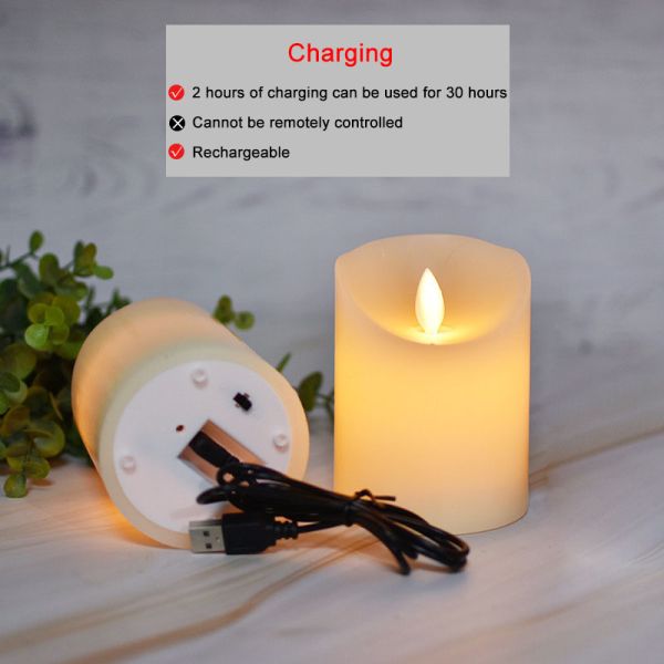 Ivory White Battery Operated Safe Eco-friendly 3d Flame Flickering Cylindrical Pillar LED Light Candles for Home Decor Diwali