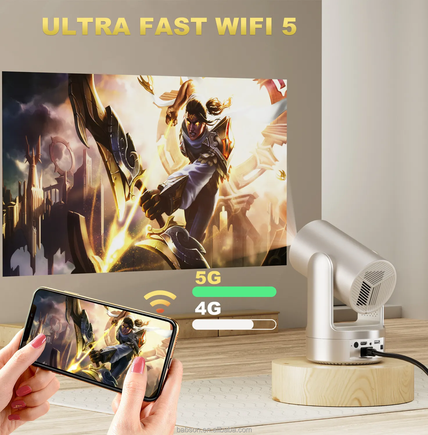 OEM Factory Rechargeable 5200mAh Android Smart Mini Projector BudPlus C2 Supports 4K Video & Auto Focus for Outdoor & Home Use