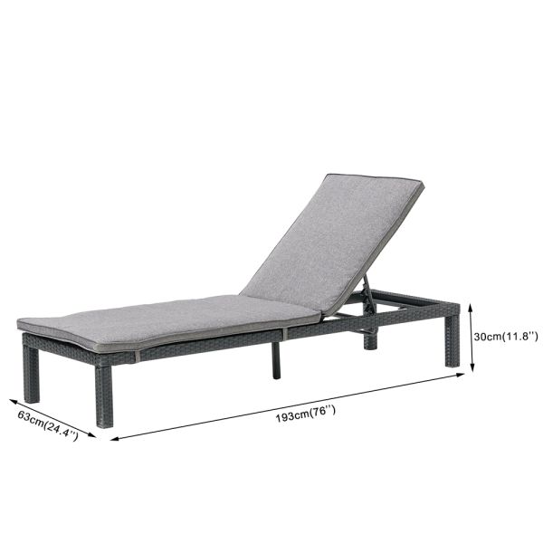 Outdoor Furniture Wicker Chaise Lounge Iron Frame Waterproof Fabric Rattan Sunbed Sun Loungers With Side Square Table
