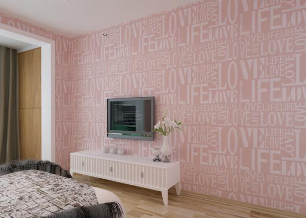 Eco- Friendly Non Woven Wallpaper With English Letters , Pink And White Patterned Wallpaper
