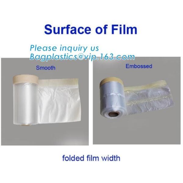 Disposable PE pre-taped self static cling masking film, Cover mask plastic drop film PE protection film with tape, BAGEA