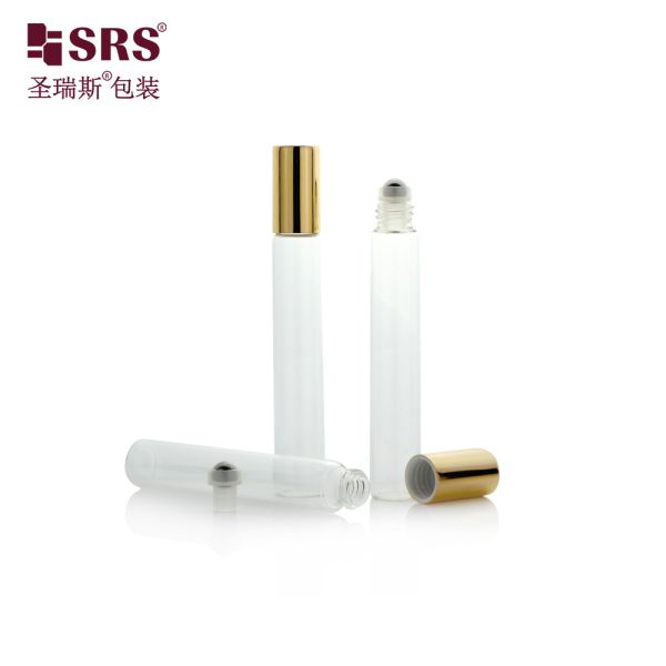 15mm Diameter clear glass essential oil glass roller ball bottle with gold cap