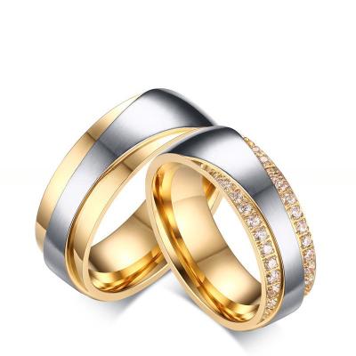 Cadeau de mariée CZ Anneaux de mariage en acier inoxydable ensemble d'or blanc plaqué 7 mm