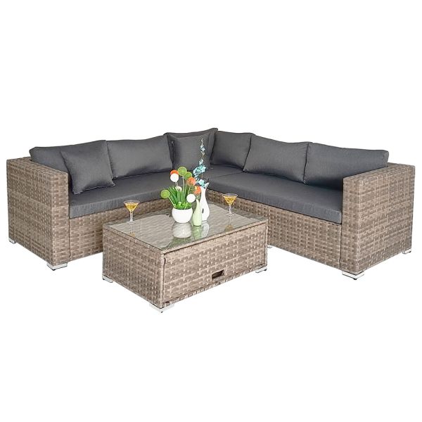 Set of 4 Wide Rattan Metal Frames Hot Sale Garden Furniture Set with Storage Table