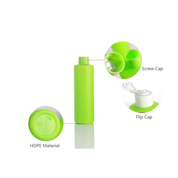 Green Cylindrical 230ml Detergent Liquid Bottle With Flip Cap