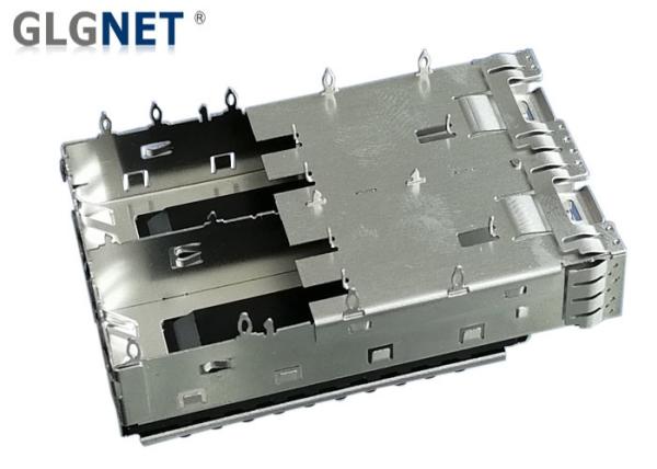 Heat Sink 2 Ports Metal SFP Cage Connector 3.05 mm Press Fit Pin