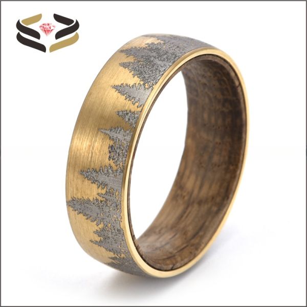 Anillo de madera de bosque para hombre, personalizado, con forro de madera de 8 mm, certificado de tasación de terceros