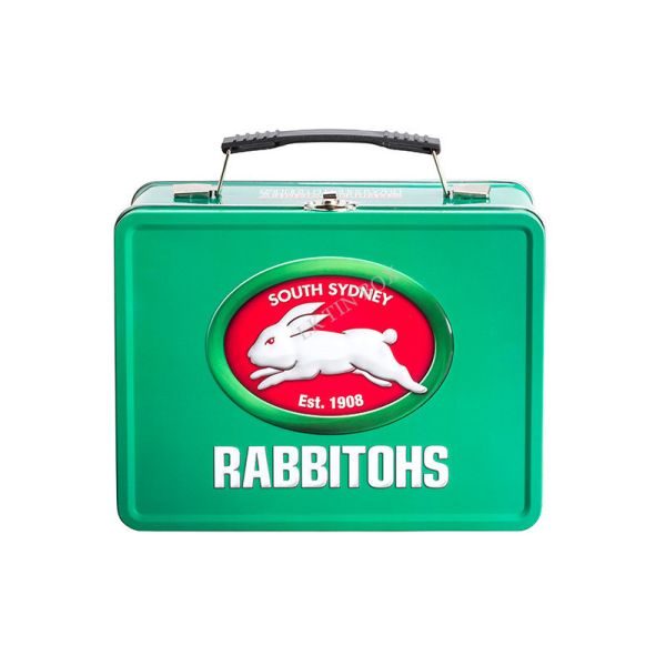 Caixa articulada lancheiras da lata da lata do metal de Rabbitohs com chave e fechamento do punho