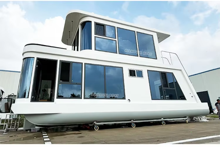 Small 2 Deck Aluminum House Boat Custom luxury Pontoon Houseboat 25 People