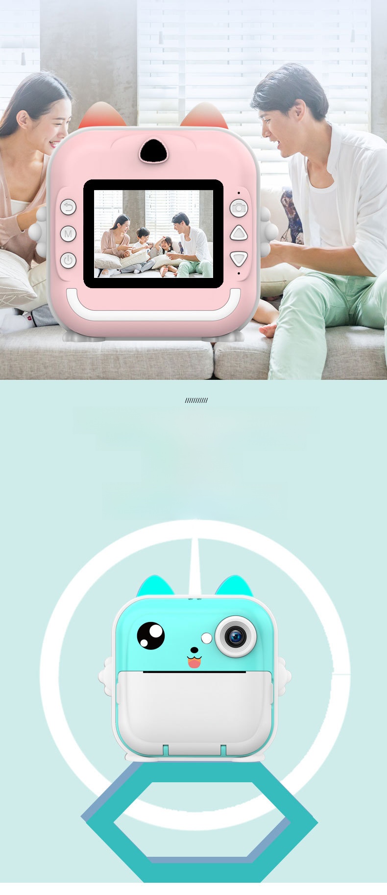 Instant Print Children's Digital Thermal Mini Camera with CMOS Sensor MicroSD Plastic 4K Video 2.4