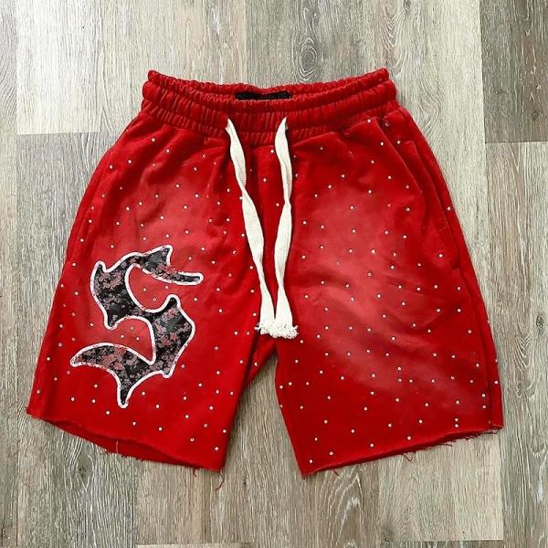 Logo imprimé sur écran sur mesure en strass Pocket Acid Wash Vintage Shorts pour hommes Sweat Cotton Shorts français Jogging Shorts en coton